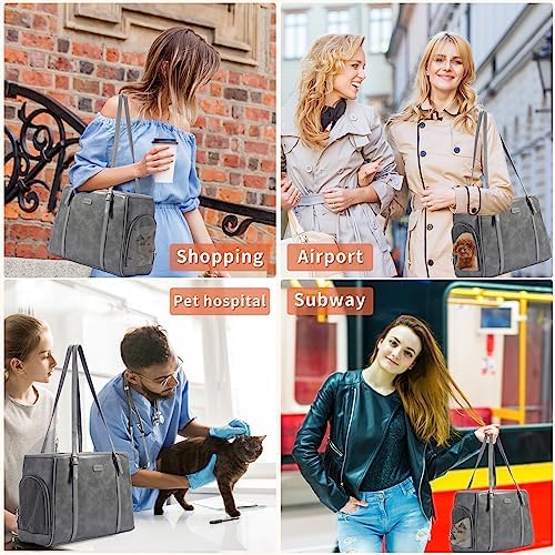 Lasaviin Fashion Dog Purse Pet Carrier Leather Bag for Small Dogs Cats Puppy, Portable Tote Bag Airline Approved Soft-Sided Carriers (Grey) - Image 5