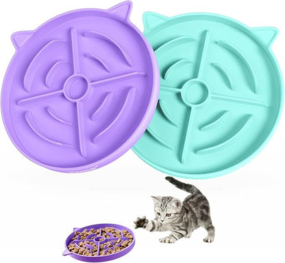 MateeyLife Slow Feeder Cat Bowl, 2 Pcs Cat Puzzle Feeder, Non-Slip Silicone Cat Dish, Prevent Overeating Cat Slow Feeder for Dry and Wet Food, Pet Bowls to Slow Down Eating, Easy to Clean