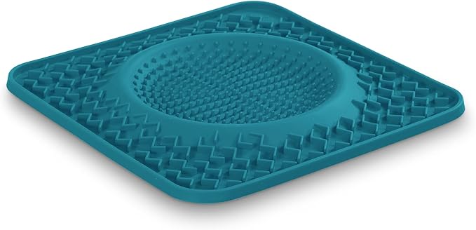 Messy Mutts Silicone Therapeutic Licking Bowl Mat | 10" x 10" | Slow Feeder Mat for Boredom & Anxiety | Lick Pad for Dogs & Cats (Blue)