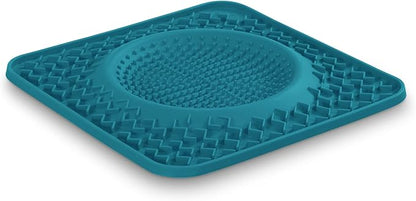 Messy Mutts Silicone Therapeutic Licking Bowl Mat | 10" x 10" | Slow Feeder Mat for Boredom & Anxiety | Lick Pad for Dogs & Cats (Blue)