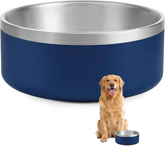 Dog Bowl, Stainless Steel Dog Bowls for Food and Water, Metal Pet Feeding Bowl with Insulated Non-Slip Quiet Bottom, Easy to Clean, Dishwasher Safe, 64oz,8 Cup | Navy