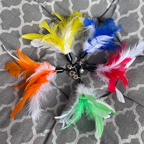 AcceLeah Cat Toy Replacement Feathers Wand Refills, Natural Bird Dragonfly Worm Refill, Replacement for Cat Wand (10Pcs（Feathers+Worm）) - Image 2