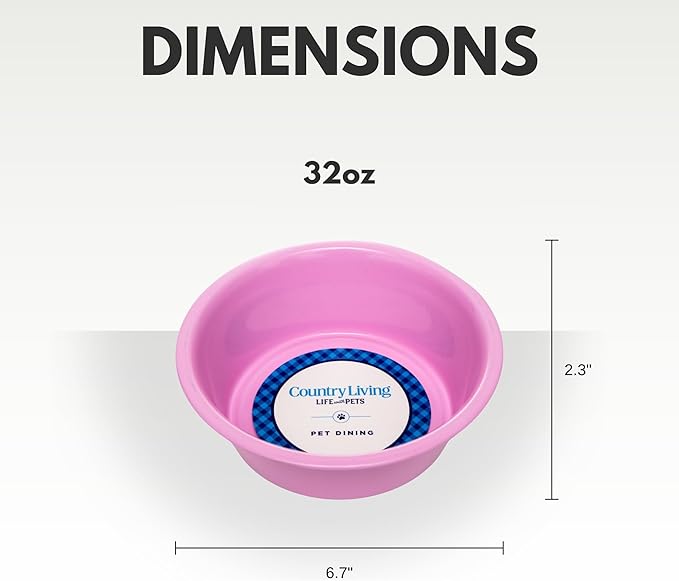 Country Living Set of 2 Non-Slip Durable Pink Powder Coated Stainless Steel Heavy Dog Bowls (32oz) - Rust Resistant, Easy to Clean, Perfect for Medium Size Breeds