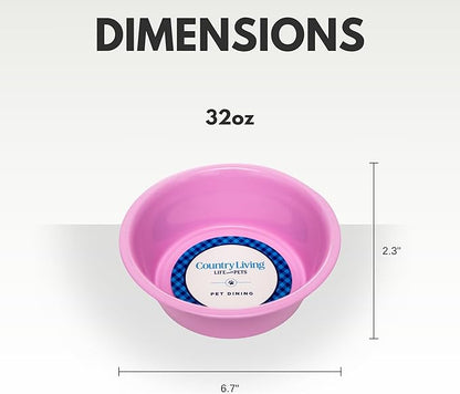 Country Living Set of 2 Non-Slip Durable Pink Powder Coated Stainless Steel Heavy Dog Bowls (32oz) - Rust Resistant, Easy to Clean, Perfect for Medium Size Breeds