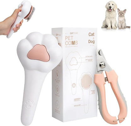 Self-Cleaning Cat Brush for Shedding with Cat Nail Clipper 2-Piece Set for Pets That Shed a Lot or Have Overgrown Nails,Including Long-Haired & Short-Haired Cats, Small & Medium Dogs, Rabbits and More