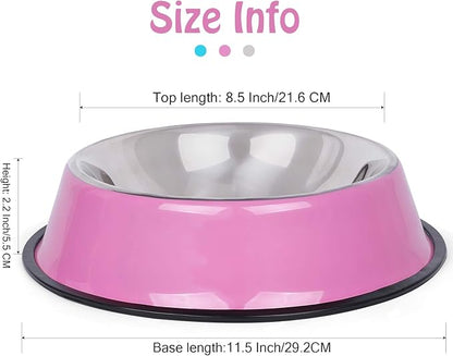 WHIPPY Stainless Steel Dog Food Water Bowl for Small,Medium and Large Pets Cats Set of 2 with Rubber Base (X Large,Pink,28oz)