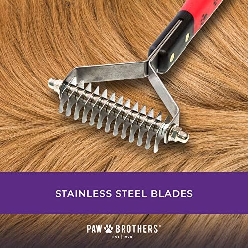 RYAN'S PET SUPPLIES Paw Brothers 13-Blade Coarse Double Wide Dematting Undercoat Rake for Dogs and Cats, Professional Grade, Dog Shedding Brush, Stainless Steel Blades, Rounded Gentle Teeth - Image 2