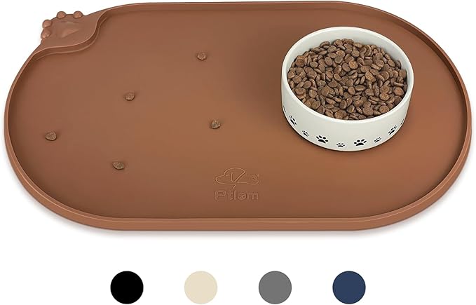 KPWACD Pet Placemat for Dog and Cat, Waterproof Silicone Dogs Feeding Bowl Mat Prevent Food and Water Overflow, High-Lips Puppy Dish Mats Suitable for Small Medium Big Pets, Brown, 24" * 16"