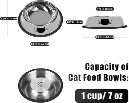 Serentive 2 Pcs Non-Slip Stainless Steel Small Cat Food Bowls - Unbreakable, Thicken 7 Oz Cat Dishes - Indoor, Removable Rubber Base, Easily Clean, Lovely Color