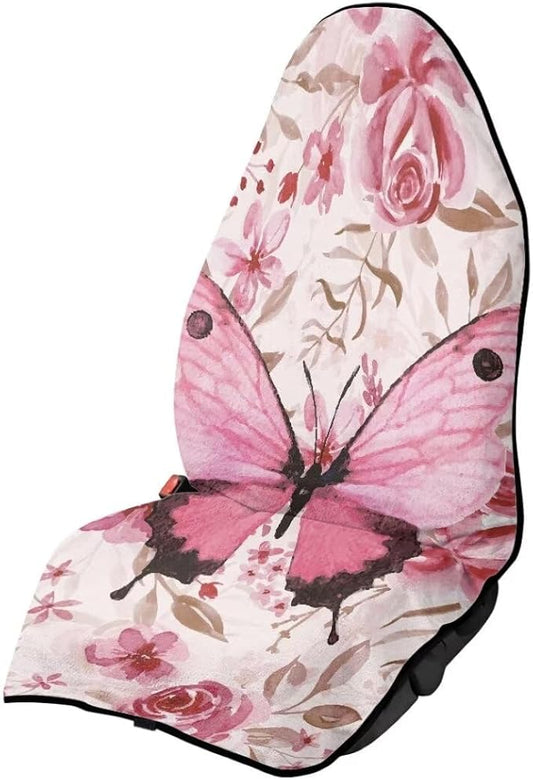 Coldinair Pink Butterfly Car Seat Cover Protector Front Seats Only,Floral Universal Waterproof Towel Seat Covers for Trucks,Auto Seat Cover Protectors for Workout,Beach,Swimming