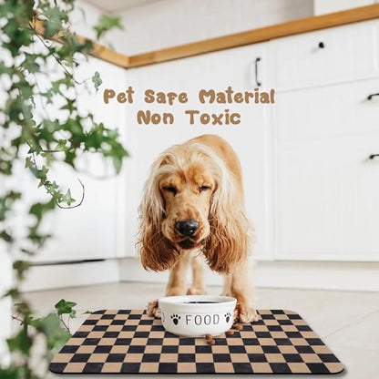 Dog Food Mats for Floors Waterproof, Pet Water Bowl Mats Pet Feeding Absorbent Placemats Plaid 12 * 20 inch