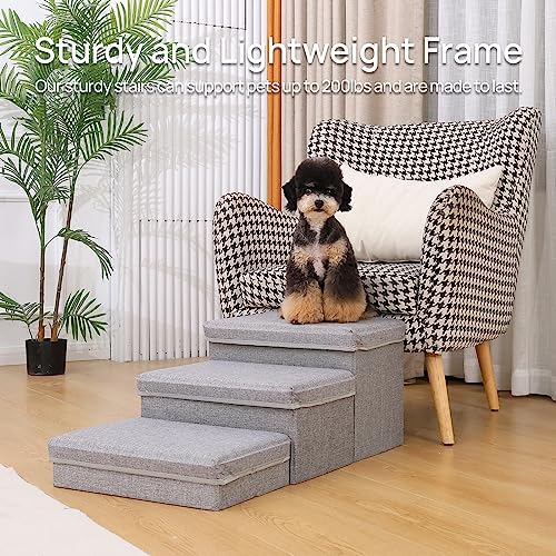 Linen Foldable Dog Stairs with Storage - Image 3