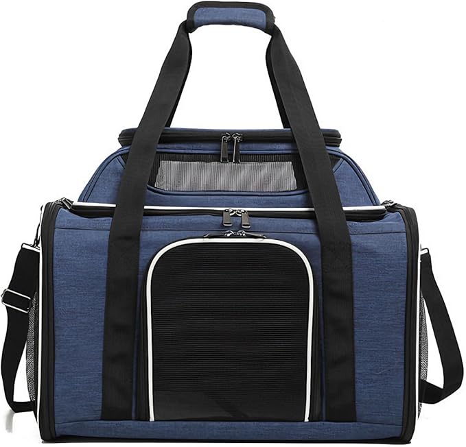 Blue Soft-Sided Pet Carrier for Large Cats & Small Dogs, Airline Approved, with Shoulder Strap & Removable Mat, Breathable Soft Mesh, Comfortable Cat Backpack Carrier