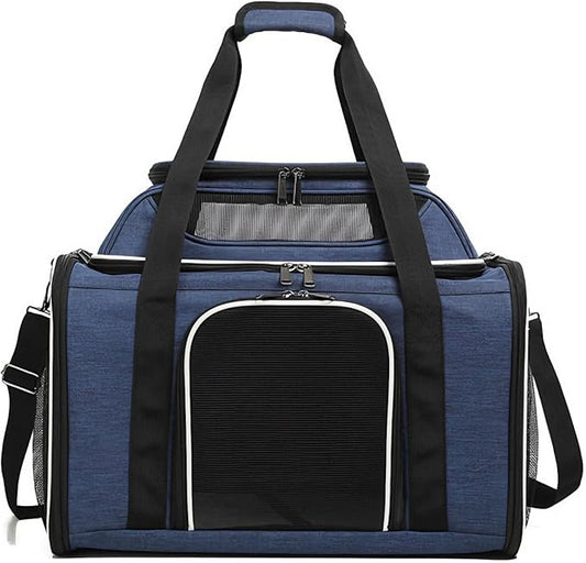 Blue Soft-Sided Pet Carrier for Large Cats & Small Dogs, Airline Approved, with Shoulder Strap & Removable Mat, Breathable Soft Mesh, Comfortable Cat Backpack Carrier