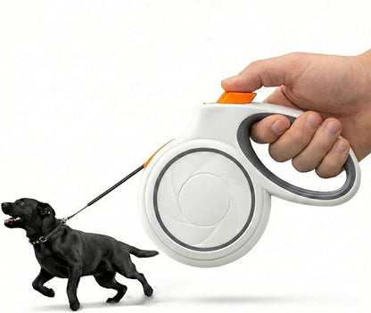 16ft Retractable Dog Leash for Large Dogs up to 110 lbs 16ft,Ideal for City Walks & Multi-Pet Homes, Suitable for Cats,Heavy-Duty Nylon Tape, 360° Tangle-Free, One-Hand Brake & Lock, White