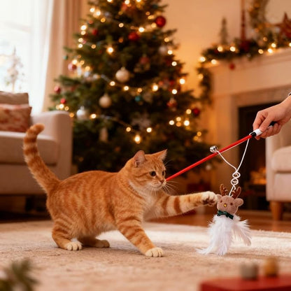 NOLITOY 3Pcs Christmas Cat Toy,Interactive Xmas Wand Sticks with Bell Attachment for Kitten Reindeer Xmas Indoor Pet Supplies