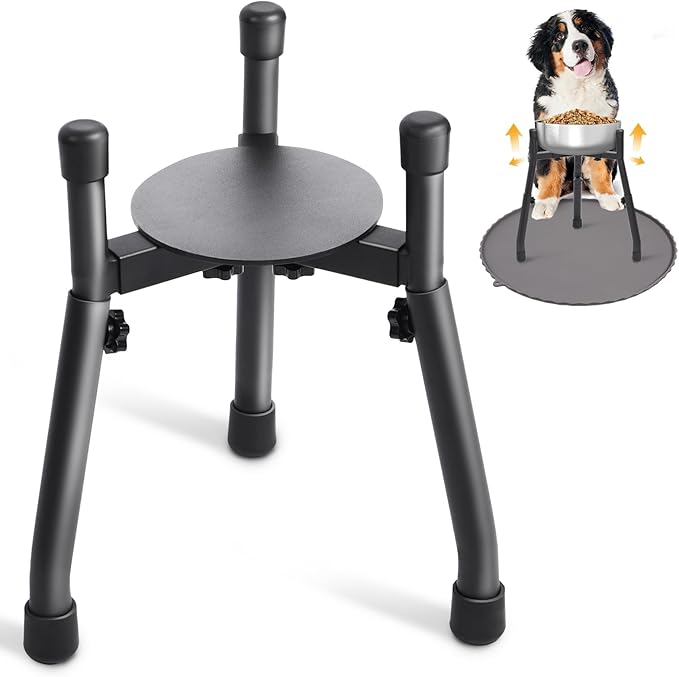 Adjustable Elevated Dog Bowl Stand, Metal Raised Feeder for Medium & Large Dogs, 3 Heights (8.8", 10.8", 12.5"), Width 6.3"–10.2", Spill-Proof Mat, Anti-Slip & Quiet, Bowl Not Included