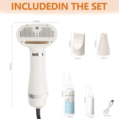 6 in 1 Dog Cat Steam Brush with Dryer - Pet Grooming Spray Brush for Shedding, Drying, Massaging, Deodorizing, Self-Cleaning - Includes Leave-In Pet Hair Care Solution - Easy to Use & Store Hide translation