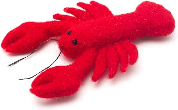 Glaciart One Wool Lobster Cat Toy with Catnip | Interaction & Boredom Relief, Encourages to Exercise, Explore & Play | Filled w/Organic Herbs to Help Sooth or Reduce Anxiety