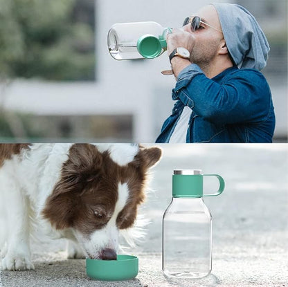 Asobu Buddy Bottle a Stainless Steel Insulated Water Bottle for with Removable Dog Water Bowl and Dog Food and Treat Storage Bowl (Green, Tritan 50 oz Water Bottle with Bowl)