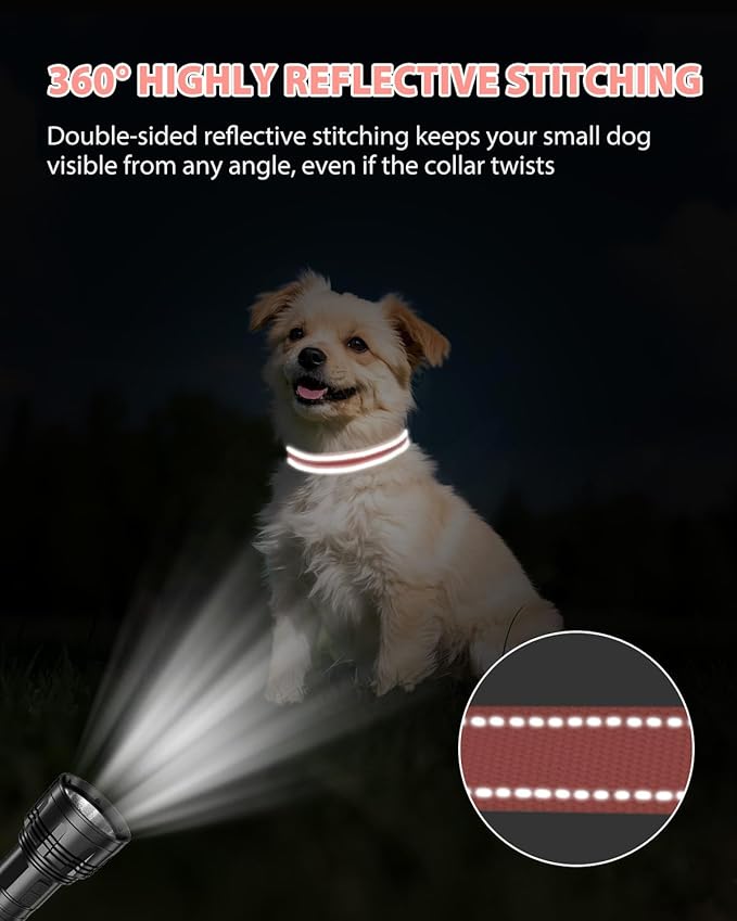 Joytale Small Dog Collar, Durable Double-Sided Reflective Nylon Collar for Night Safety, Adjustable Quick-Release for Active Breeds, Pink, S (3/4" Width)