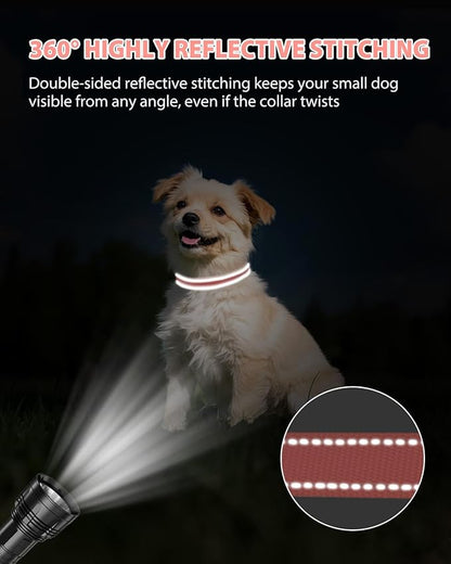 Joytale Small Dog Collar, Durable Double-Sided Reflective Nylon Collar for Night Safety, Adjustable Quick-Release for Active Breeds, Pink, S (3/4" Width)