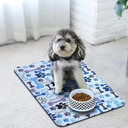 Dog Food Mats for Floors Waterproof, Pet Water Bowl Mats Pet Feeding Absorbent Placemats Blue 16 * 24 inch