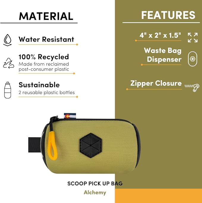 OllyDog Scoop Pick Up | Dog Poop Bag Holder | Lightweight & Water-Resistant Dispenser | Leash Attachment for Hands-Free Carry | Fits Standard Waste Bag Rolls (Alchemy)