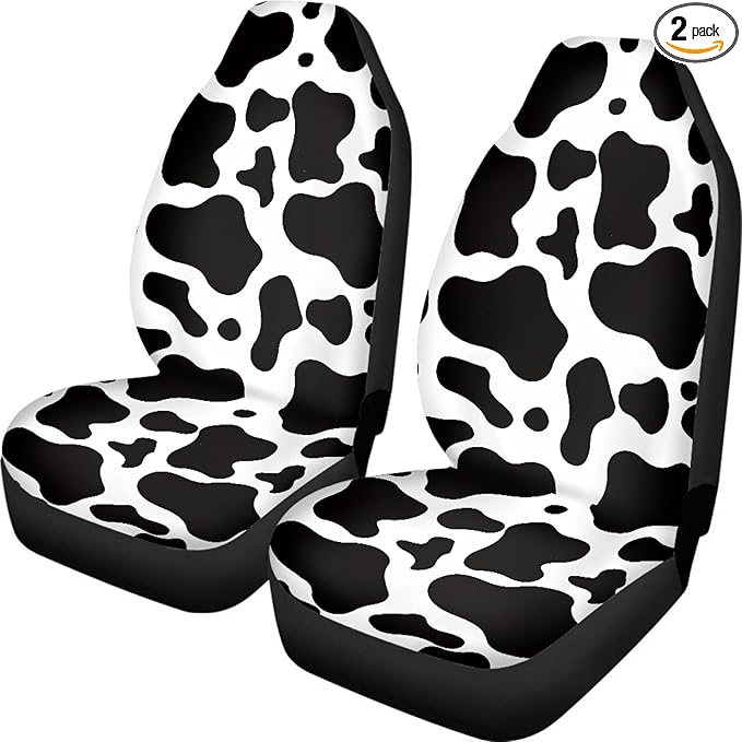 Cow Printed Car Seat Cover for Women Men, Front Bucket Covers Protector for SUV Truck Van Sedans, Black and White Breathable Car Accessories Automotive Vehicle Seat Covers