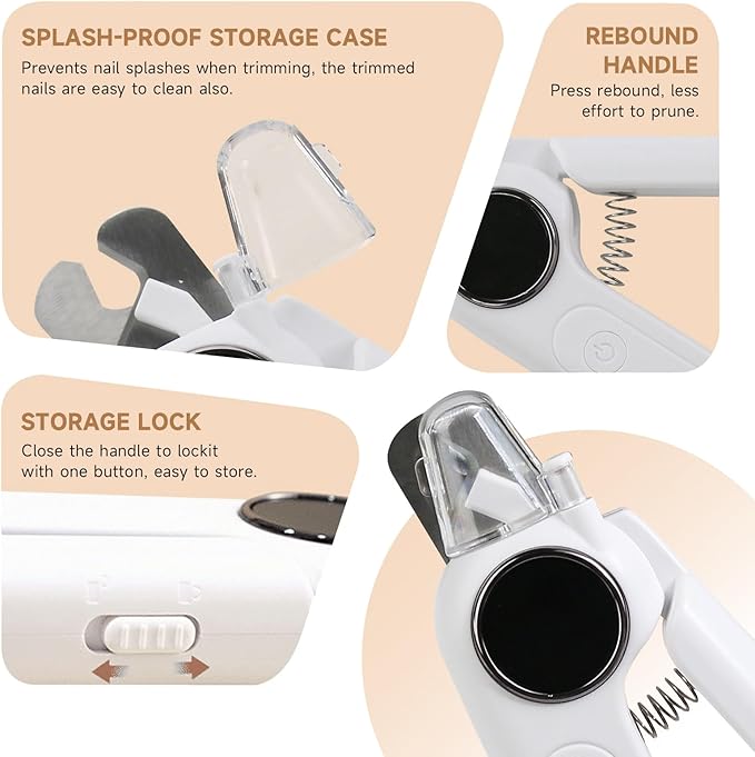 2-in-1 Dog Cat Nail Grinder & Clipper with LED Light, Pet Nail Clippers for Large Medium Puppy Dogs Ultra Quiet, Dog Cat Nail Trimmers with Splash Guard, Electric Dog Cat Claw Care File (White)