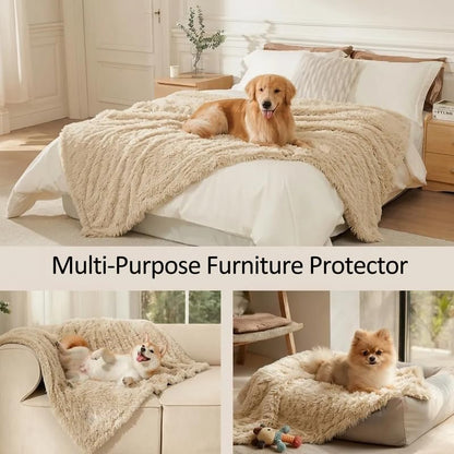 Pet Blankets Waterproof Fluffy Fleece Blanket Cat Dog Blankets Liquid Pee Proof Throw Blanket Reversible Furniture Protector Cover Washable for Couches Beds Sofa,65"x57" Beige - Image 4