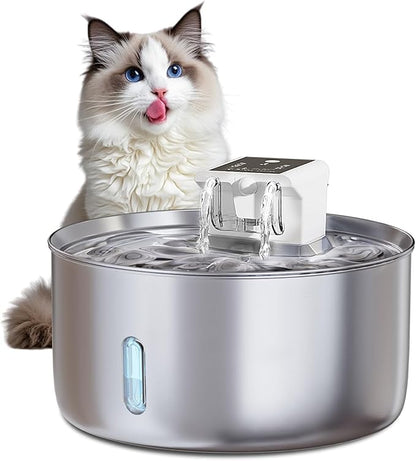 Wireless Dog Water Fountain - Dog Water Bowl Dispenser, 7L/236oz Large Capacity Stainless Steel Cat Fountain with Motion Sensor, Auto Water Dispenser for Multi-Pet Home (Circle+5 Filters+5 Sponges)