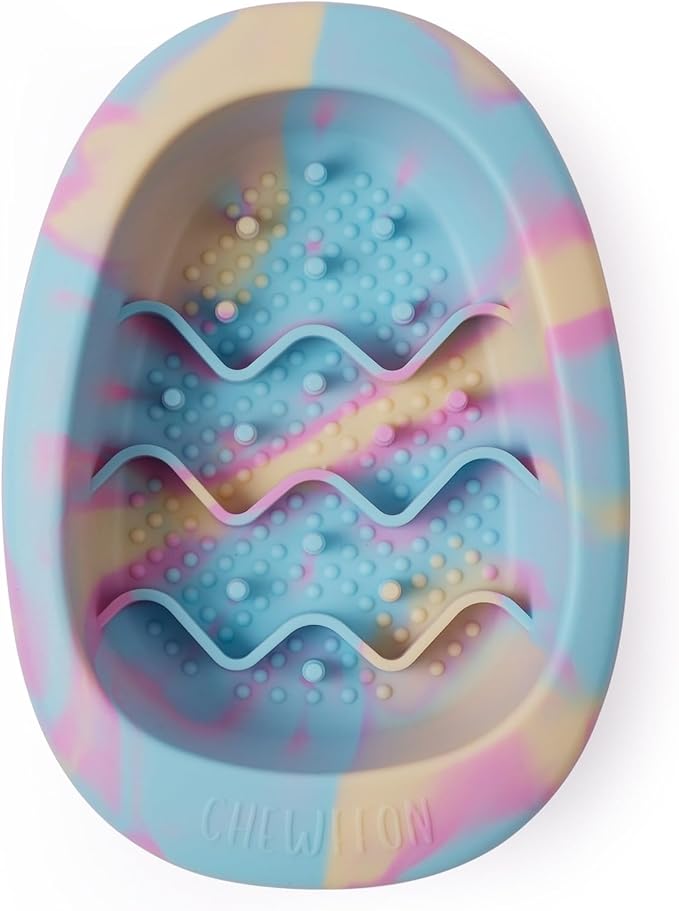 CHEWFFON Easter Dog & Cat Lick Mat Bowls, BPA-Free Silicone Slow Feeder Bowl with Suction Cups, Non Slip Pet Food Bowl Reduces Boredom and Anxiety, Dishwasher Safe, Rainbow Small