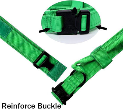 Xqpetlihai Tactical Dog Collar - Military Dog Collar - Adjustable Nylon - Heavy Duty Metal Buckle with Handle - Bright Green, Medium