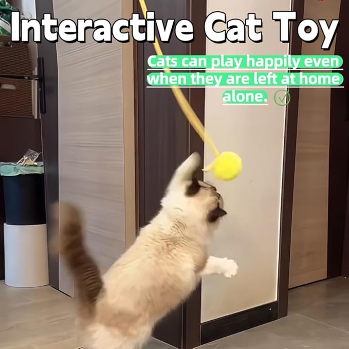 | Leaping Cat Spring Toy - If Your Cats Loves Wand Toys, Try This | Interactive Hanging Enrichment & Cat Furniture Add-on, Suitable for Both Indoor Adult Cats and Kittens(Yellow+Pink+Blue)