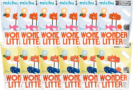 Michu Wonder Litter - Plant-Based & Automatic-Box Friendly 5.5lb/88oz (Lemon Tea + Unscented, 12 Pack)