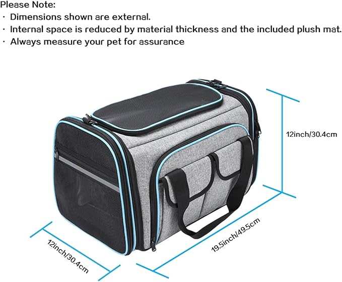Airline Approved Pet Carrier, Large Soft Sided Pet Travel TSA Carrier 4 Sides Expandable Cat Collapsible Carriers with Removable Fleece Pad and Pockets for Cats Dogs and Small Animals