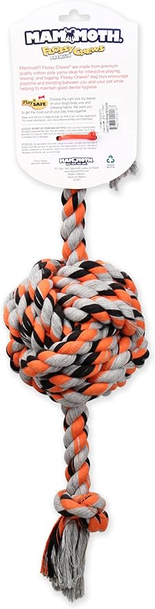 Mammoth Pet Products Flossy Chews Multi Color Monkey Fist Ball with Rope Ends - Premium Cotton-Poly Rope Tug Toy for Dogs - Interactive Dog Tug Toy - Heavy Duty Dog Toy with Rope Ball for Big Dogs - Jumbo, 20” - Assorted Colors