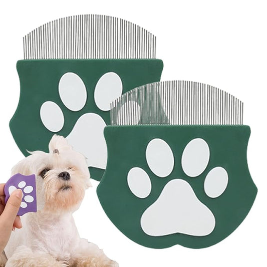 Pet Detangling Flea Comb, Dog Facial Eye Comb, Stainless Steel Tear Stain Remover, Round-Head Grooming Comb for Dog Cat (Green*2)