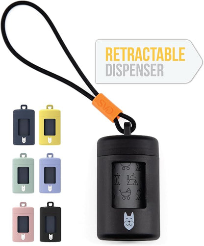 SVD.PET Dog Poop Bag Dispenser, Retractable Waste Bag Dispenser, Lightweight Poop Bag Holder, Stretchy Strap Fits Any Dog Leash, Doggy Walking Accessory (Black)