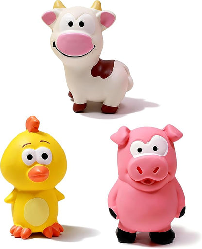 Small Squeaky Dog Toys, 3 Pack Latex Dog Chew Toy Set, Funny Animals Squeaky Balls for Interactive Fetch Play, Soft Rubber Teething Toy for Puppy Small Dogs