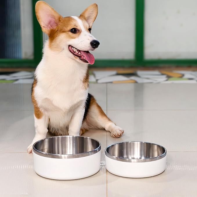 LIANLAI Stainless Steel Dog Bowls, Rust-Resistant Pet Bowls, Non Slip Dog Water Bowl, Versatile Feeding Bowls (White，40 oz)