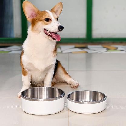 LIANLAI Stainless Steel Dog Bowls, Rust-Resistant Pet Bowls, Non Slip Dog Water Bowl, Versatile Feeding Bowls (White，40 oz)
