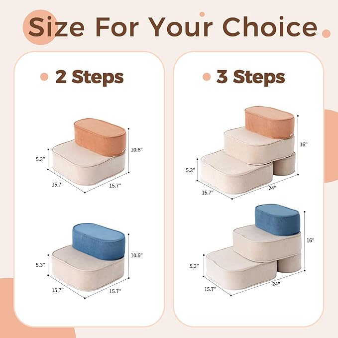 Dog Stairs for High Beds 10.6" H 2-Step Pet Steps Non-Slip Balanced with Washable Cover and Suitable Durable High Density Foam Suitable for Small Dogs Cats or Senior Dogs with Arthritis