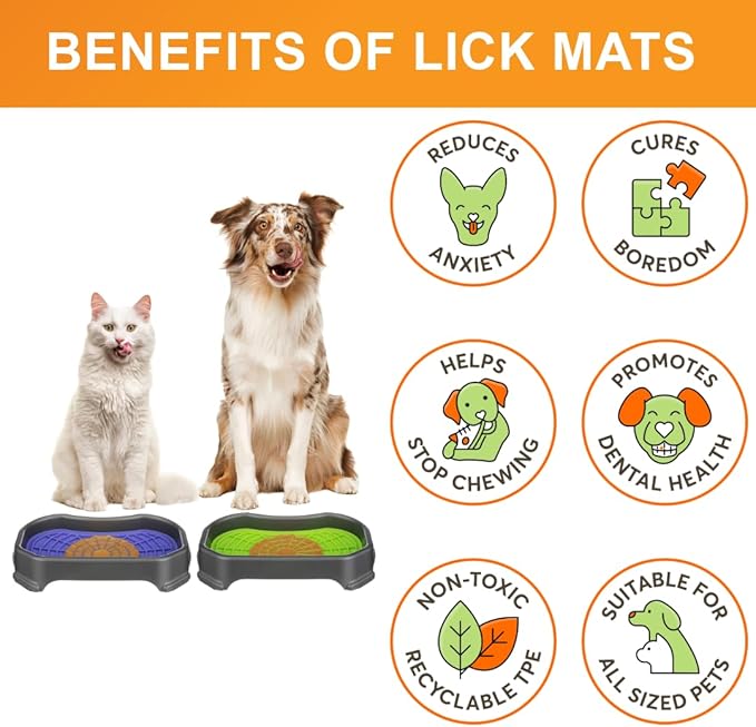 Neater Pets Neat-LIK Dog Lick Mat w/Mess-Proof Tray, Lick Mat for Dogs, Cats, Puppy, Reduces Anxiety & Boredom, Peanut Butter Slow Feeder, Interactive Treat Licking Pad (Purple & Green/Gunmetal)