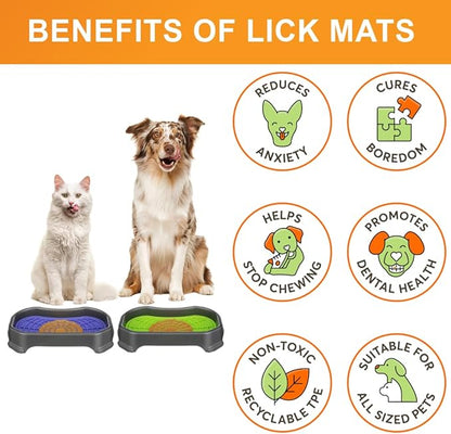 Neater Pets Neat-LIK Dog Lick Mat w/Mess-Proof Tray, Lick Mat for Dogs, Cats, Puppy, Reduces Anxiety & Boredom, Peanut Butter Slow Feeder, Interactive Treat Licking Pad (Purple & Green/Gunmetal)