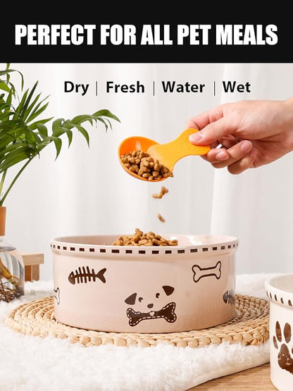Ceramic Dog Bowl 55oz Heavy Duty Pet Food and Water Bowl for Medium Large Dogs Non Slip Weighted Dog Dish with Cute Bone and Fish Design Easy to Clean
