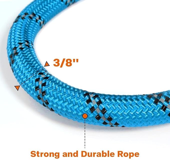 Taglory Rope Dog Leash 4 FT with Comfortable Padded Handle, Highly Reflective Threads Leash and Anti-Tangle Clip for Walking Small Dogs, 3/8 inch, Blue