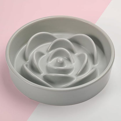 8.26 in Grey Dog Bowl Slow Feeder Ceramic for Medium and Large Breed,Elevated/Raised Slow Feeding Dog Food Water Dish Heavy Weighted,Puppy Dish for Fast Eaters,Puzzle Eating Bowl Modern Maze