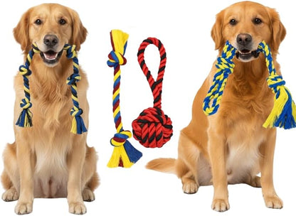 Dog Rope Toys Heavy Chew Toys for Medium and Large Breed Dogs, Durable Rope Toy Set for Teething, Chewing Support and Interactive Play (4 pcs Dog Toys Combo)